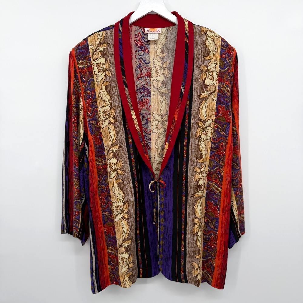 Vintage Mixed Print Jacket Size 24W Shoulder Pads Patchwork Boho Artsy 3X USA